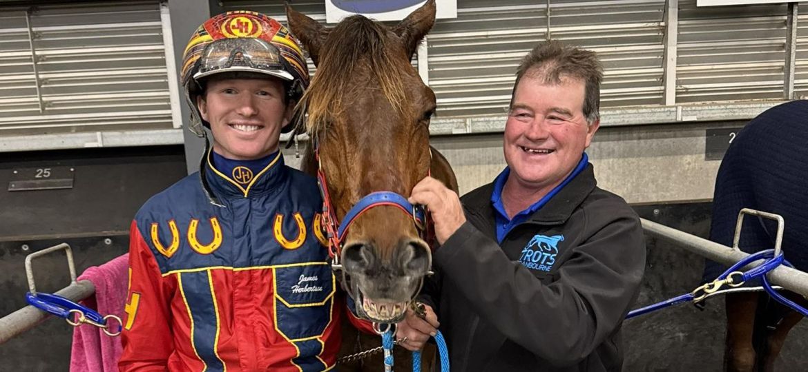 James Herbertson, Bulletproof Boy and Scott Ewen smiling after their victory.